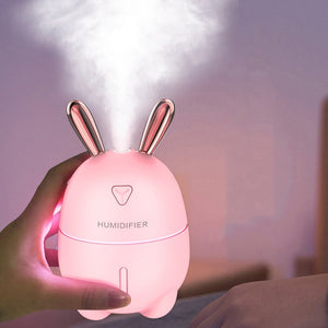 Adorable Rabbit Mini Air Humidifier, Purifier, and Essential Oil Diffuser with Colorful Night Light