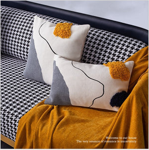 Yellow Abstract Geometric Embroidery Pillow Cover