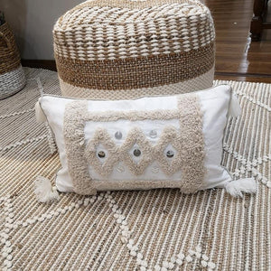 White Canvas Geometric Embroidery Pillow Cover with Sequin