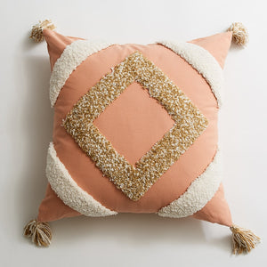 Pink Diamond Handmade Geometric Embroidery Pillow Cover Tassels