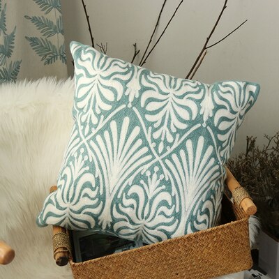 Flower Geometric Canvas Cotton Embroidery Pillow Cover