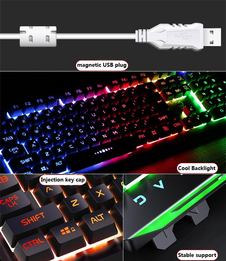 Mechanical Gaming Keyboard and Mouse Feeling RGB LED Backlit USB