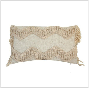 Beige Embroidery Cushion Cover with Tassel