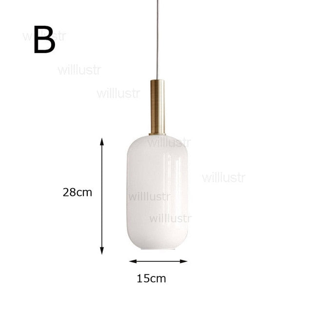 Milk White Glass Pendant Light Round Oval Cylinder