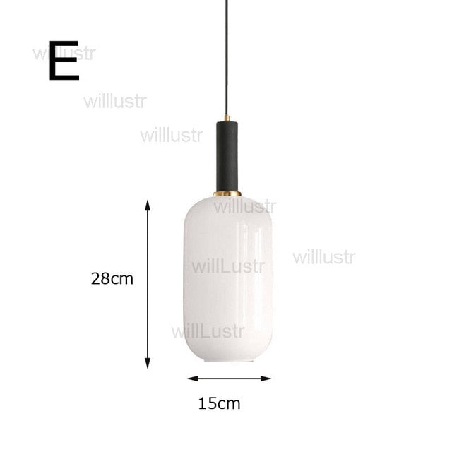 Milk White Glass Pendant Light Round Oval Cylinder