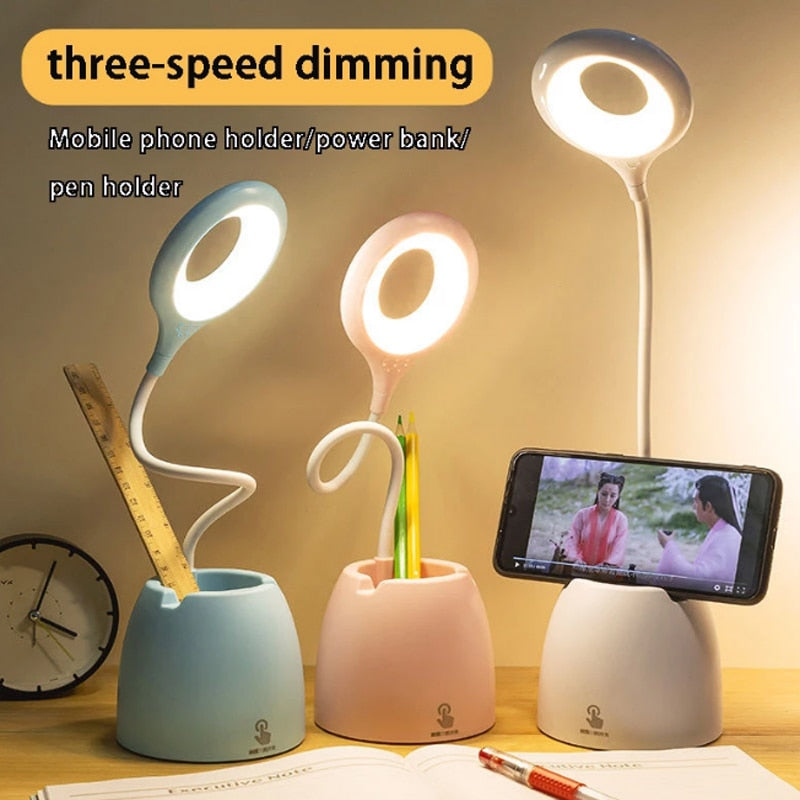LED Table USB Touch Night Light Dimming Desk Light Eye Protection Multi-Function Bracket Pen Holder