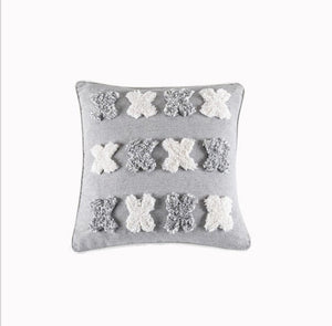 Grey Geometric Embroidery Cushion Cover with Tassels