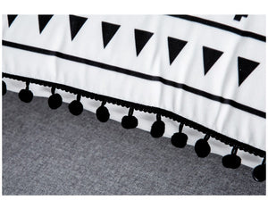 Black & White Geometric Pillow Cover with Tassels