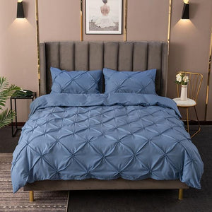 Luxury Pinch Pleat Bedding, Super Soft Duvet Cover Set 3 Pcs with Pillowcase