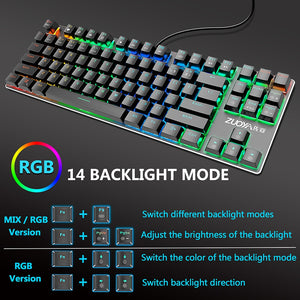 Gaming Mechanical Keyboard Blue Red Switch 87 key RU/US Wired Keyboard Anti-ghosting RGB/ Mix Backlit LED USB