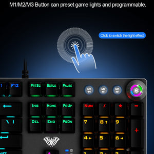 Mechanical Gaming Keyboard Anti-ghosting 104 Brown Switch Blue Wired Mix Backlit for Gamer