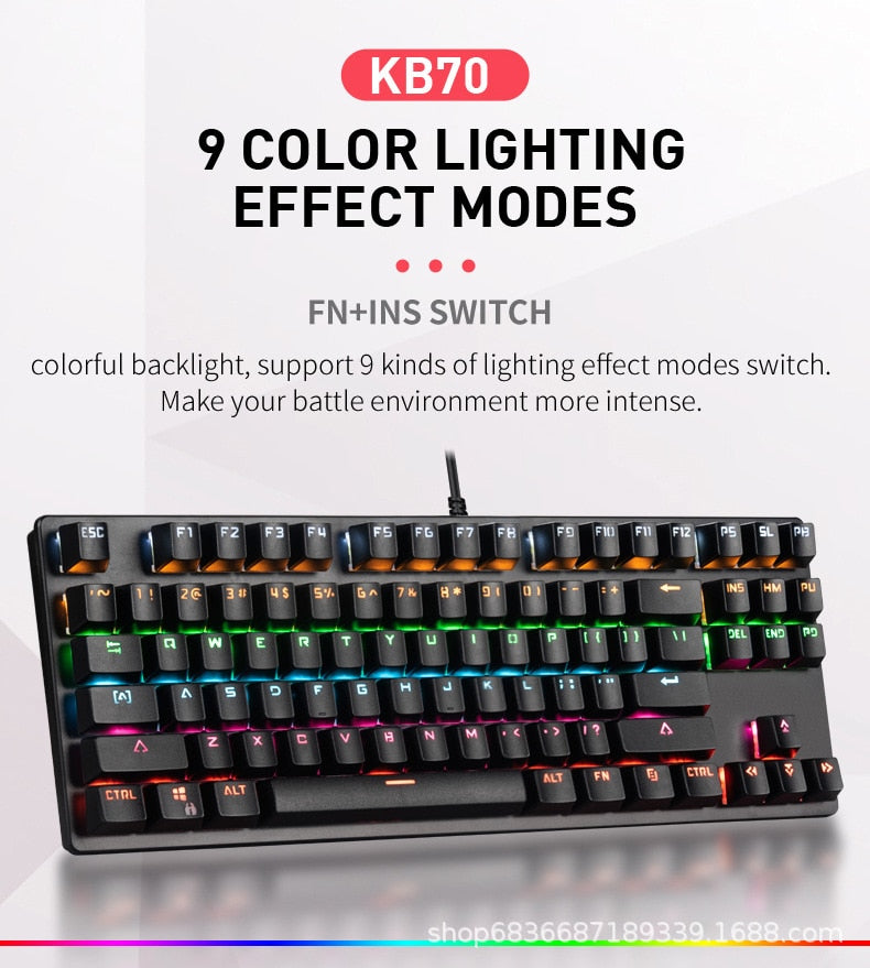 Gaming Mechanical Keyboard Game Anti-ghosting  RGB Mix Backlit Blue Switch 87 key