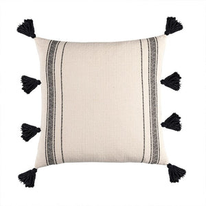 Black Beige Stripe Decorative Pillow Cover with Tassels