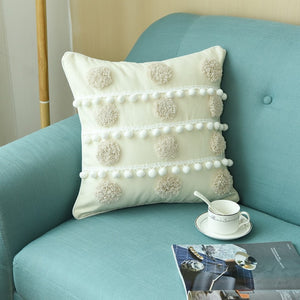 Boho Embroidery Cushion Cover Circle with Pompom